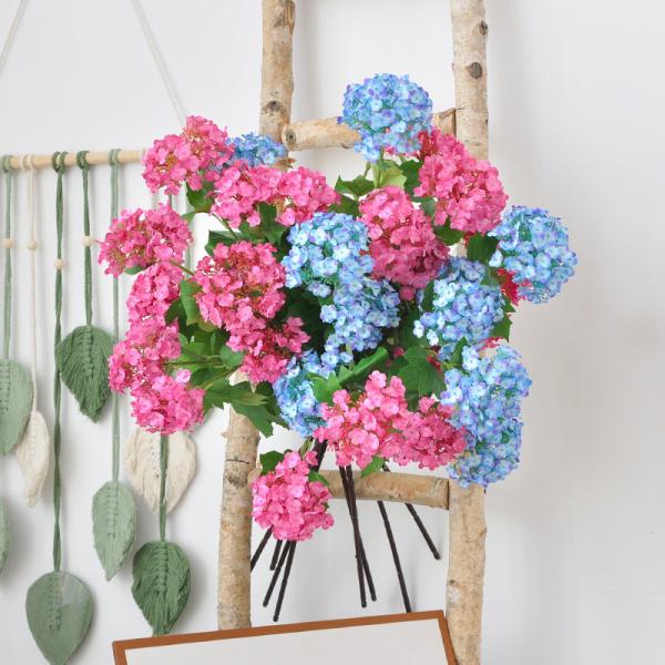 Home Decoration 3-Head Wooden Embroidered Ball Simulation Flower Soft Wedding Flower Wall Ceiling Decor Multiple Color