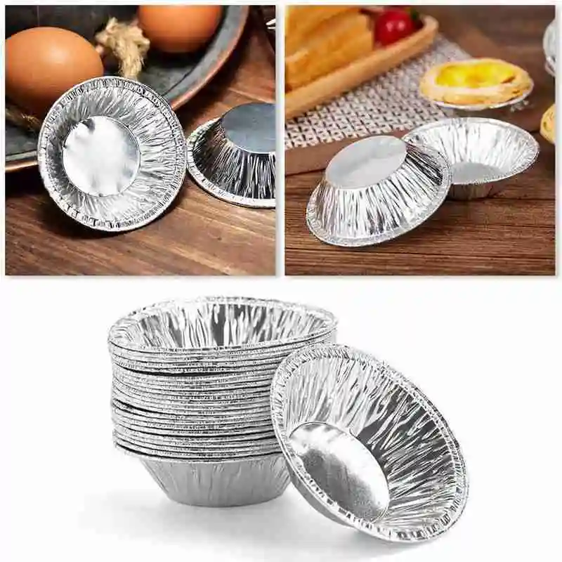100pcs Disposable Aluminum Foil Tart Pan Mini Pot Plate Tin Pie Bake Tray Of Suitable