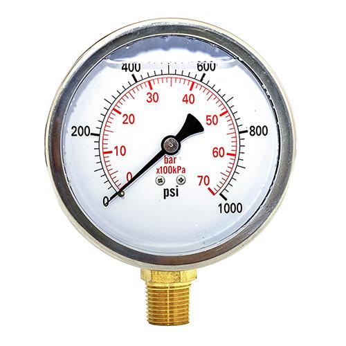 4 Inch Liquid 1000psi  Silicone Filled Pressure Gauge 1/2 NPT 101.6mm