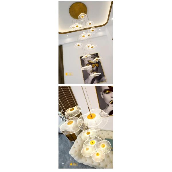 Diseño moderno de hojas de loto LED techo acrílico escalera de luz lujosa casa iluminación decorativa lámpara de candela