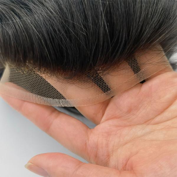 Four Eyes Base Material Swiss Lace Front Human Virgin Hair Toupee for Men 110% Density