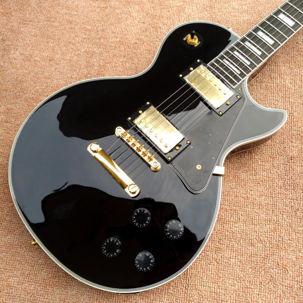 LP Custom Shop Black Color Electric Guitar EBONY Fretboard Binding frets Golden Hardware