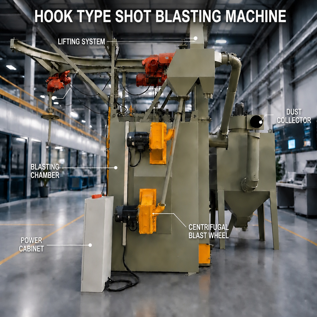 High Efficiency Metal Surface Treatment Hook Type Shot Blasting Machine, Industrial Automatic Rust Removal Blaster, CE Cert