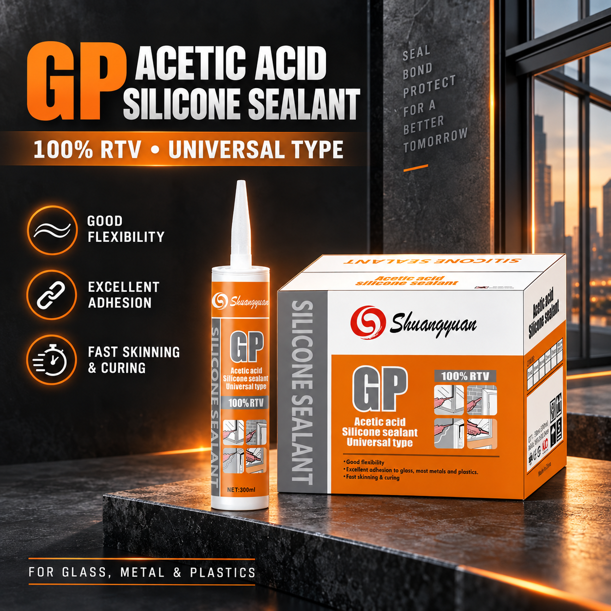 Shuangyuan GP Acetic Acid Silicone Sealant 300ml | 100% RTV Universal Type
