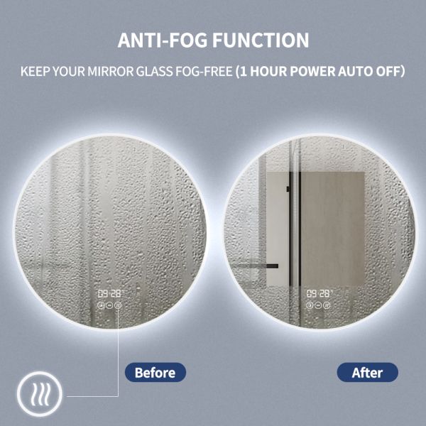 Wall Mounted Circular LED Bathroom Mirror IP44 With Acrylic Frame
