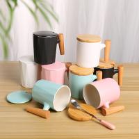 Venta caliente de soportes de madera tazas de té tazas de alta calidad personalizado regalo cerámica tazas de café soportes de madera taza de café taza de porcelana 30