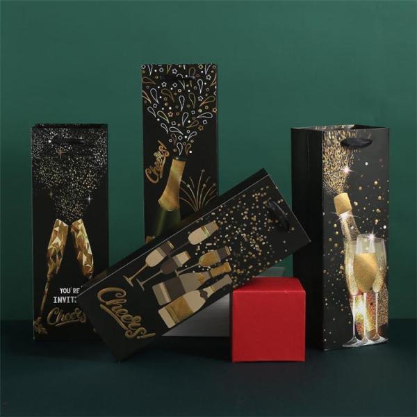 CMYK Glossy Kraft Paper Wine Bags Gift Wrapping Wine Bottle Bags Bulk