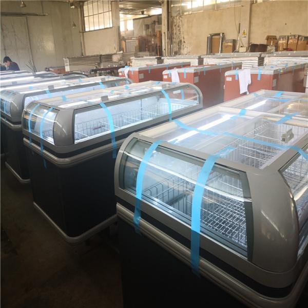 Supermarket Commercial Island Freezer Sliding Glass Curved Lid Chest Combined Island Fridge Freezer