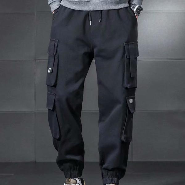 XMAMLON Custom Logo Men's Cargo Pants with Drawstring Waist and Polyester/Cotton Fabric