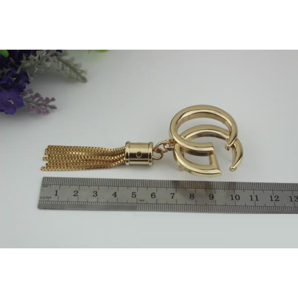 Handbag hardware accessories gold zinc alloy letters logo metal end cap with tassel