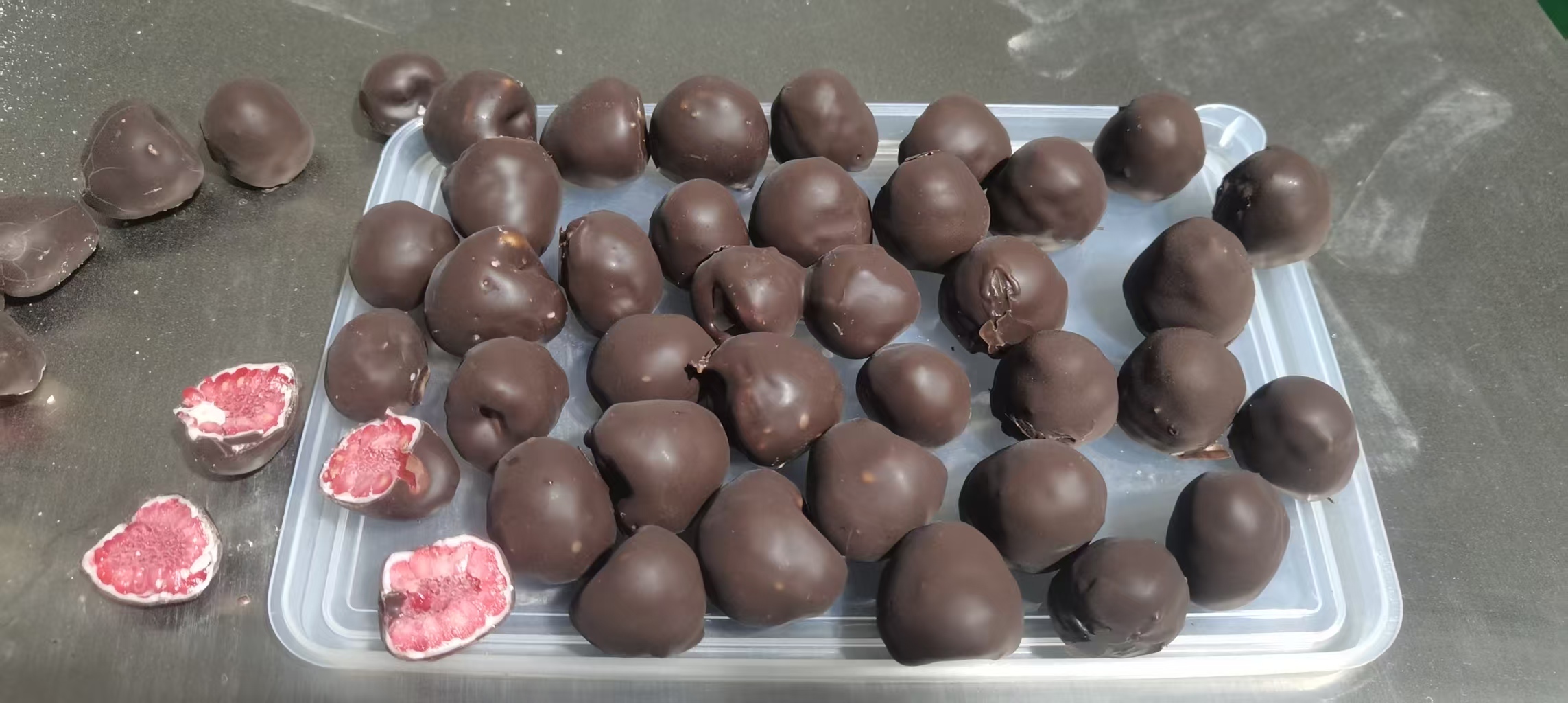 Automatic Double Chocolate Enrober Machine 304 Stainless Steel for Frozen Raspberries