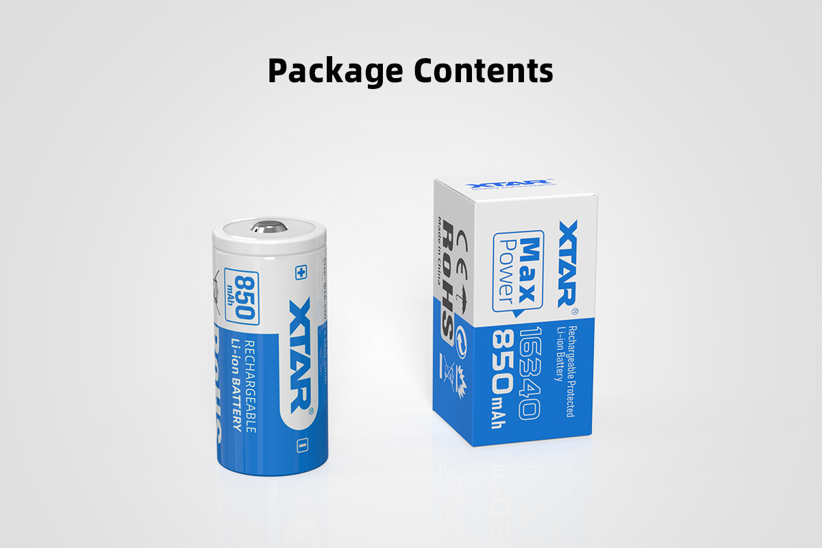 XTAR 16340 850mAh Audio Battery with 2.5A Continuous Discharge and 800+ Recharge Cycles for OEM Applications