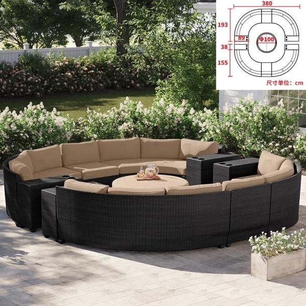 Round Swimming Pool Sofa Unfolded Rattan Sofa Outdoor Black