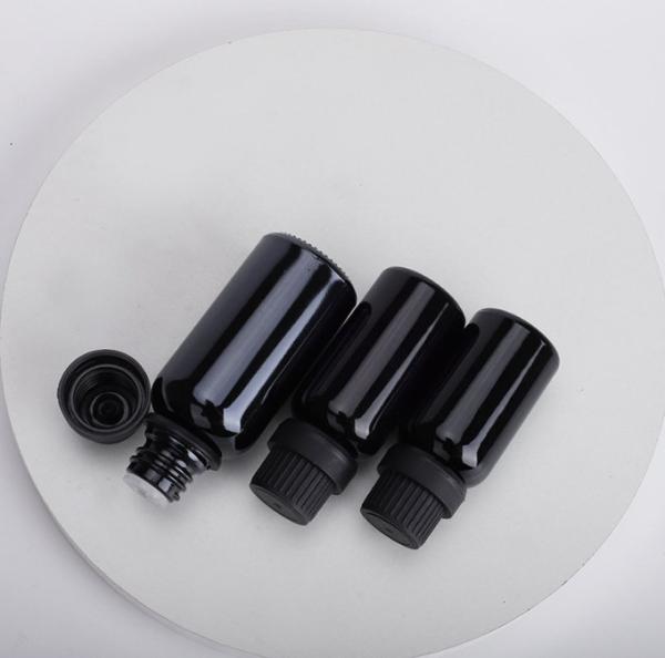 Garrafa de vidro cosmética essencial preta de garrafa de óleo 5g 10g 15g 20g 30g 50g 100g com tampão