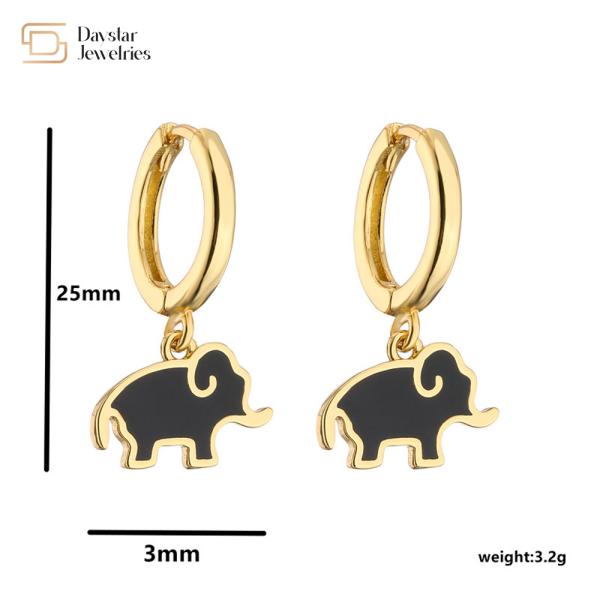 Cute Colorful Enamel Elephant Bear Mushroom Pendant Charm Hoop Earrings 18k