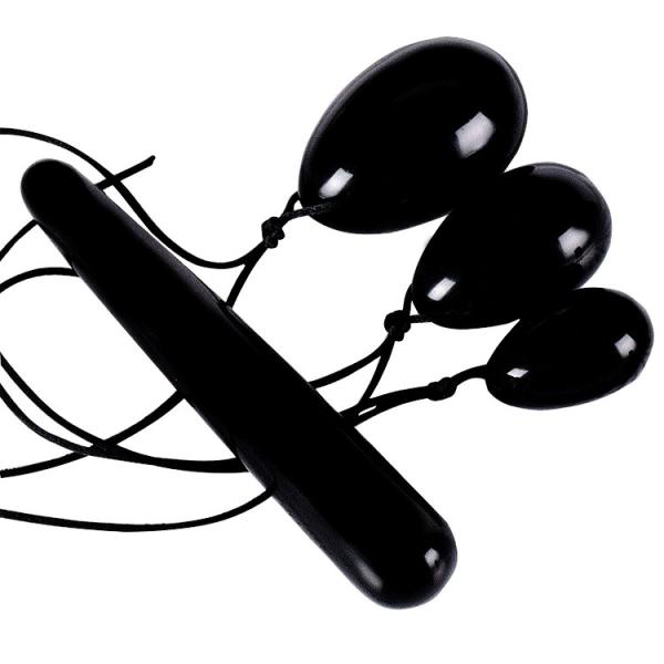 43x30mm Female Massage Black Obsidian Yoni Egg With String