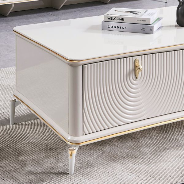 White Modern Simple TV Stand and Coffee Table Set Home Storage Large Square Wooden Luxury Living Room Center Coffee Table