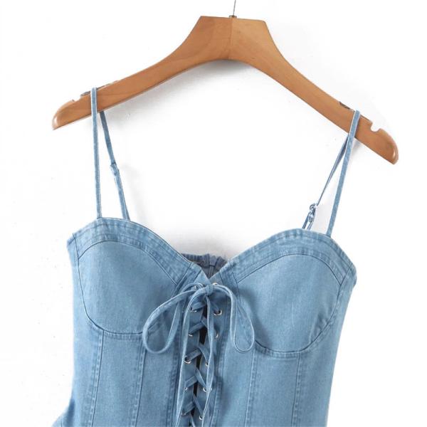 Платье талии связи джинсовой ткани лета весны девушки платья выскальзывания джинсовой ткани стиля улицы OEM горячее