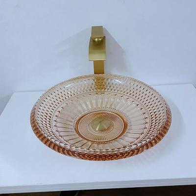 Bacia redonda Crystal Glass Amber Color Bathroom L450 da bacia de lavagem * W450 * H120mm