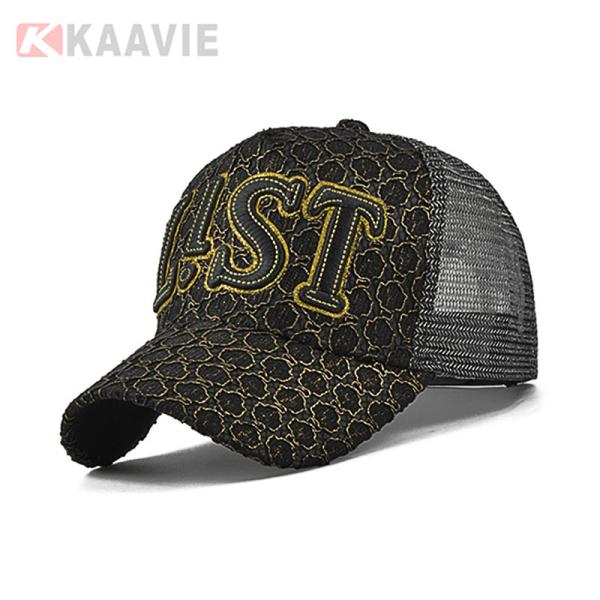 OEM 6 Panels Black Trucker Mesh Cap Custom 3D Embroidery Logo