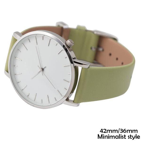 Non Branded Minimalist Waterproof Watch 3 Bar Green Leather Band