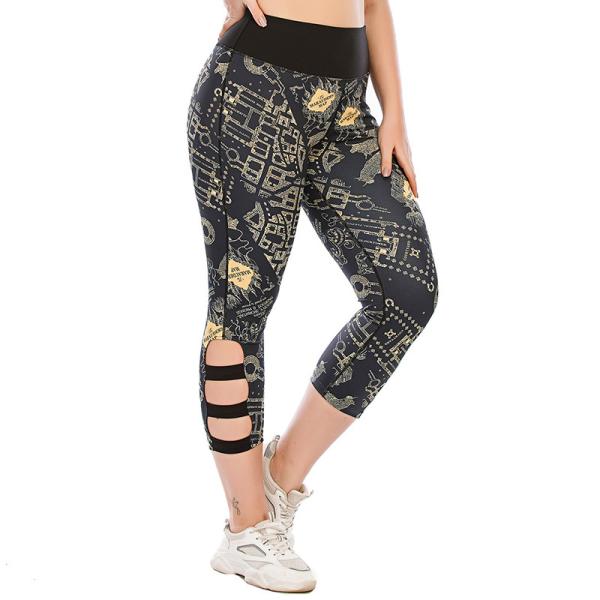 Oversized Printed Hollow Out Yoga Pants Women Breathable Gym Leggings