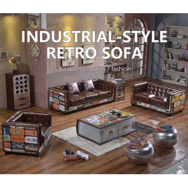 Nidea #8905 Luxury Sofa Vintage Industrial Retro Aviator Sofa  Bar Pub Club Studio Motorcycle Tuning Lounge Furniture Industrial Metal