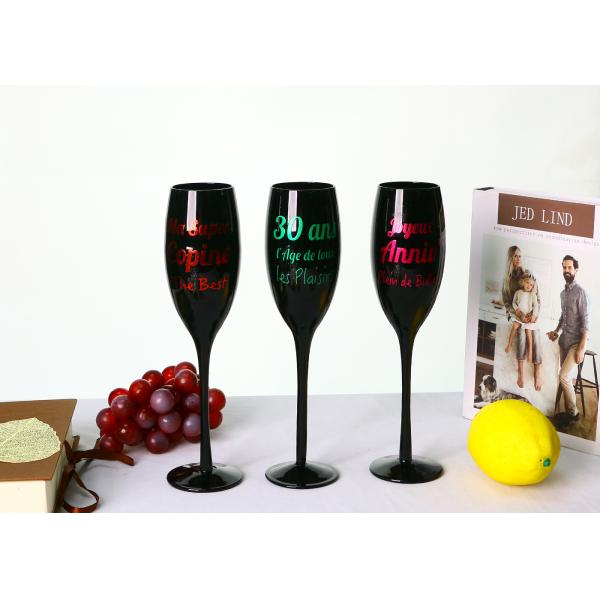 Household Lead Free Solid Black Champagne Glasses , 62mm Crystal Tulip Champagne Flutes