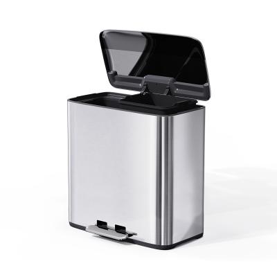 28L*2 Stainless Steel Soft Close Square Pedal Trash Bin for Home Office Living Room Recycle Trash Can