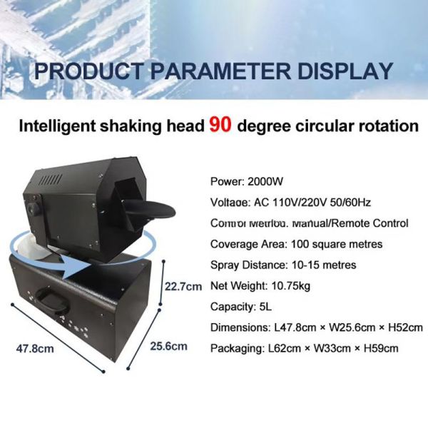 2000W Moving Head Snow Machine with 90° Angle and 5L Tank for DJ Events and Parties