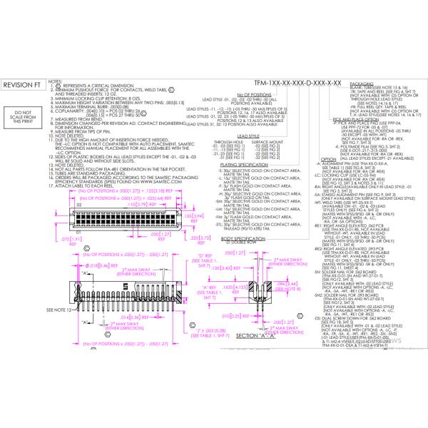 TFM-130-22-S-D 1.27MM SMD 60POS CONNECTORS HEADER Connector Header Surface Mount 60 position 0.050 1.27mm