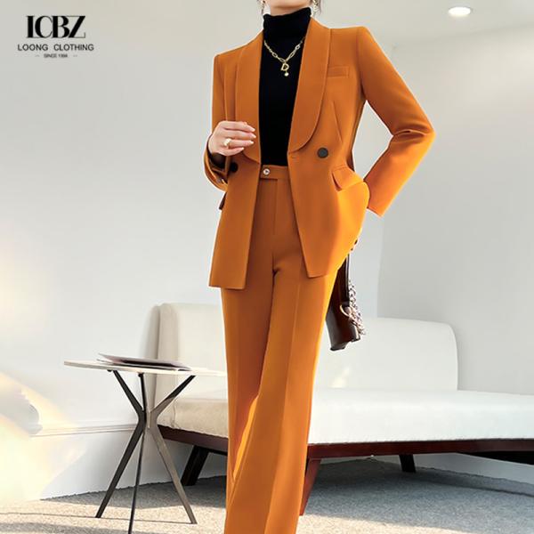 Спандекс / Бамбуковое волокно Высокий разрез В-ошейник Белые деловые формальные брюки костюмы для женщин