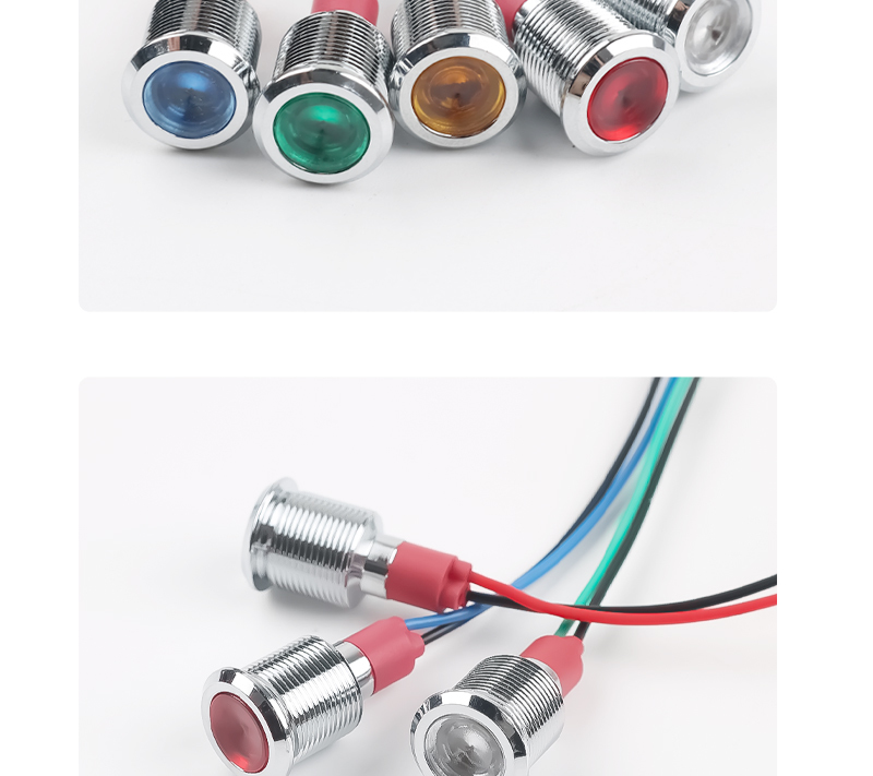 12MM Metal LED Warning indicator light Signal Lamp Pilot Wires switch 6/12/24/220V Red Green Blue White Yellow