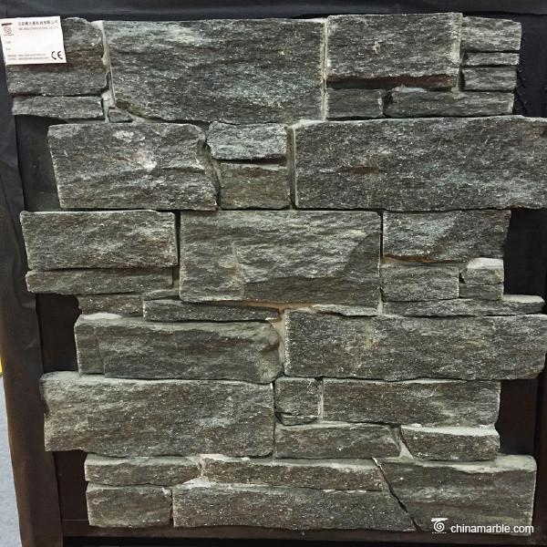 Black Quartzite Cement Meshed Back Wallstone For Landscape / Garden