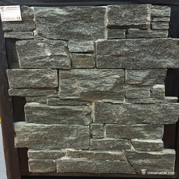Black Quartzite Cement Meshed Back Wallstone For Landscape / Garden