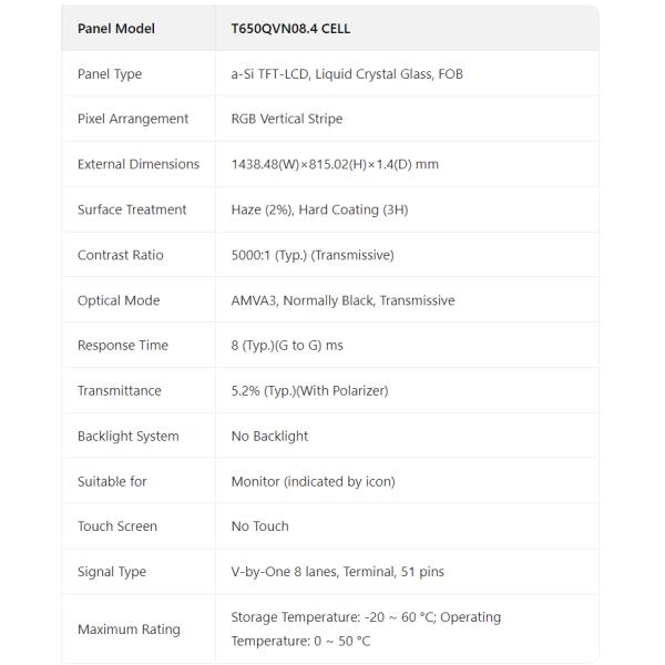 65 Inches T650QVN08.9 TV LCD Panel Professional Lcd Tv Screen Panel For AUO