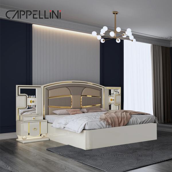 Wholesale Price King Size Double Leather Bed Suite Master Room Home White Full Wooden Mdf Luxury Bedroom Furniture Set