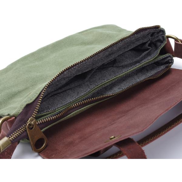 Panelled Color England Style Leather with Waxed Canvas Messenger Bag