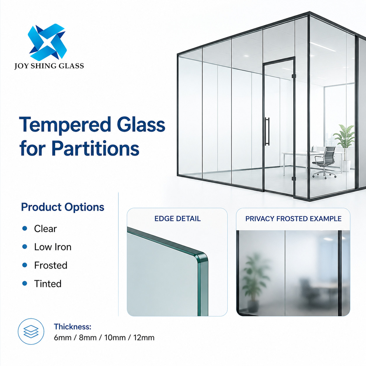 Custom Tempered Glass for Partitions for Offices, Hotels and Commercial Interiors