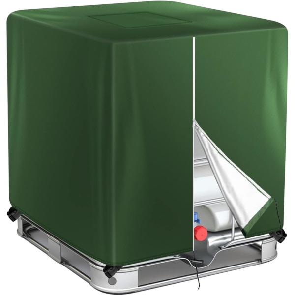 IBC Tote Cover for 1000L Outdoor 275 Gallon Rain Barrel UV Resistant Waterproof Outdoor IBC Covers - Grey GREEN
