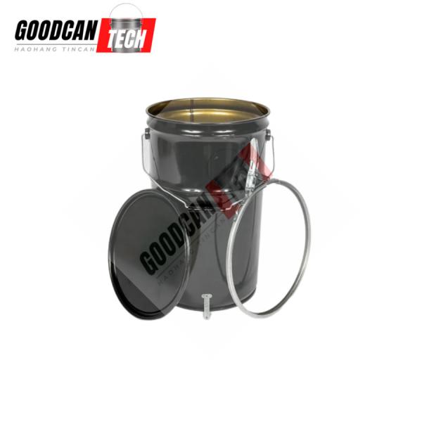 Gold Lacquer Inner Empty Black Tin Pails 25 Liter OEM Printing With Curling 6.60 Gal