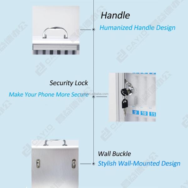 Commercial Furniture Aluminum Alloy Wall Mounted Clear Acrylic Lockable Mobile Phone Storage Cabinet  36 Cells  Slots Student