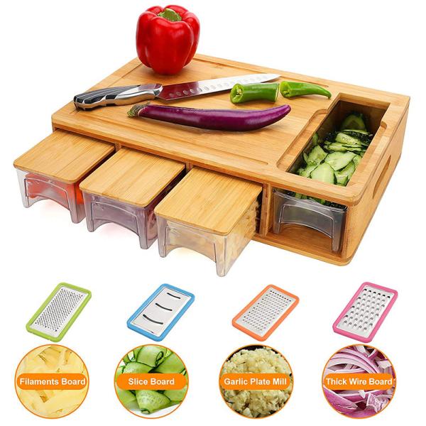 Bamboo Cutting Board Set With Scale And Storage Collapsible Endgrain Hard Wood Board Stone