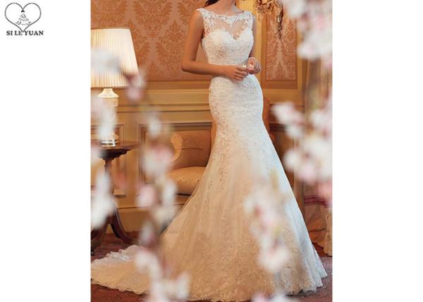 Romantic Mermaid Bridal Gowns , Ivory Mermaid Wedding Gown Long Fishtail