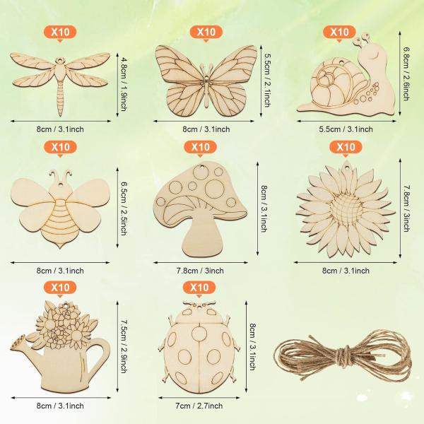 Wooden Ornaments to Paint 8 Styles DIY Blank Unfinished Wood Cutouts Ornament for Home Crafts Hanging Decorations