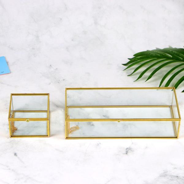 Custom Vintage glass artifact cosmetics Ring pearl beads jewelry Box gift gold color display storage box wholesale logo