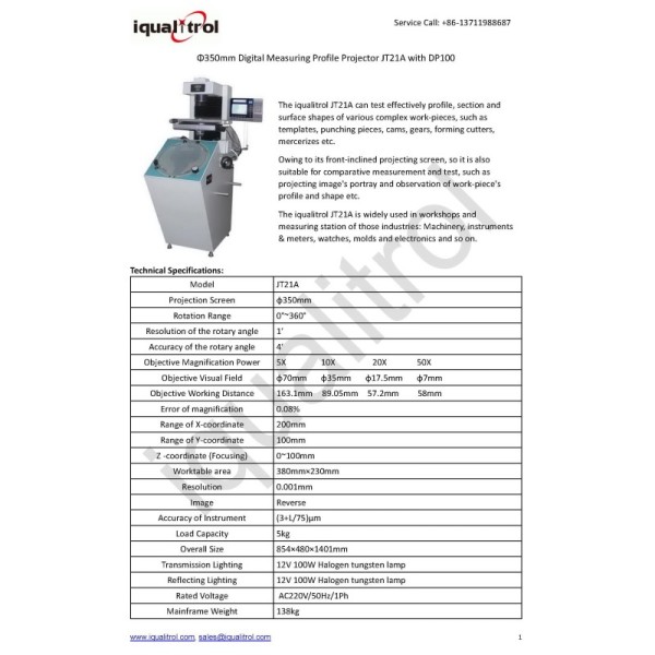 Floor Standing Φ350mm Digital Measuring Profile Projector JT21A with DP100
