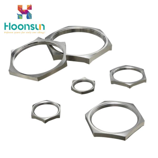 Hexagon Cable Gland Brass Accessories / Copper EMC Locknut With Band Angle