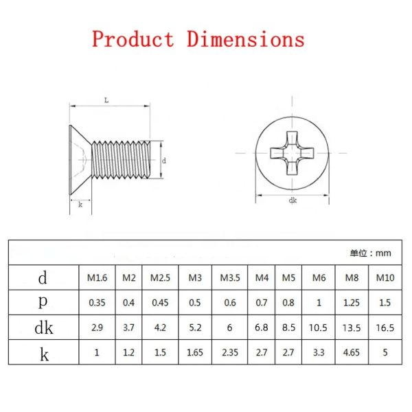 Customized Size High Strength Cross DIN965 Oxide Carbon Steel Countersunk Head M7 Machine Screw Black