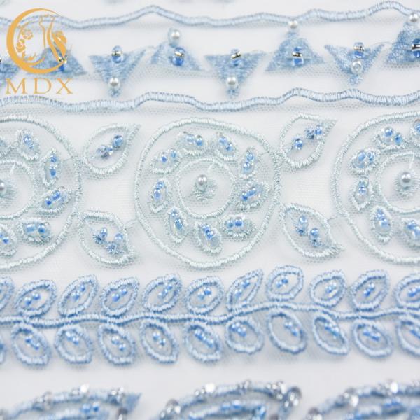 Africano empalideça - a tela azul do laço do bordado 3D feito a mão para vestidos de partido